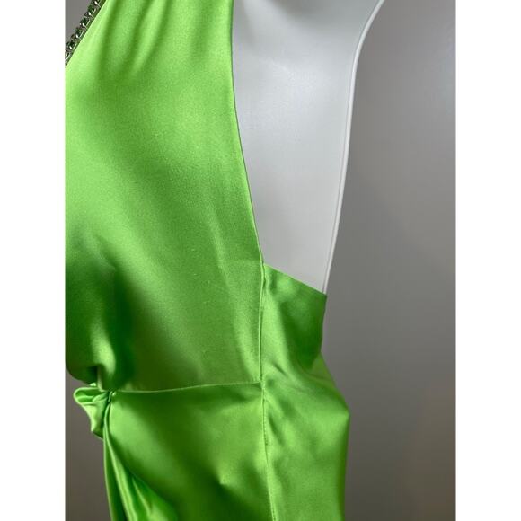 KHANUMS Halter Neck Crystal Embellished Deep V Pear Green Maxi Gown Size XS - Picture 9 of 16